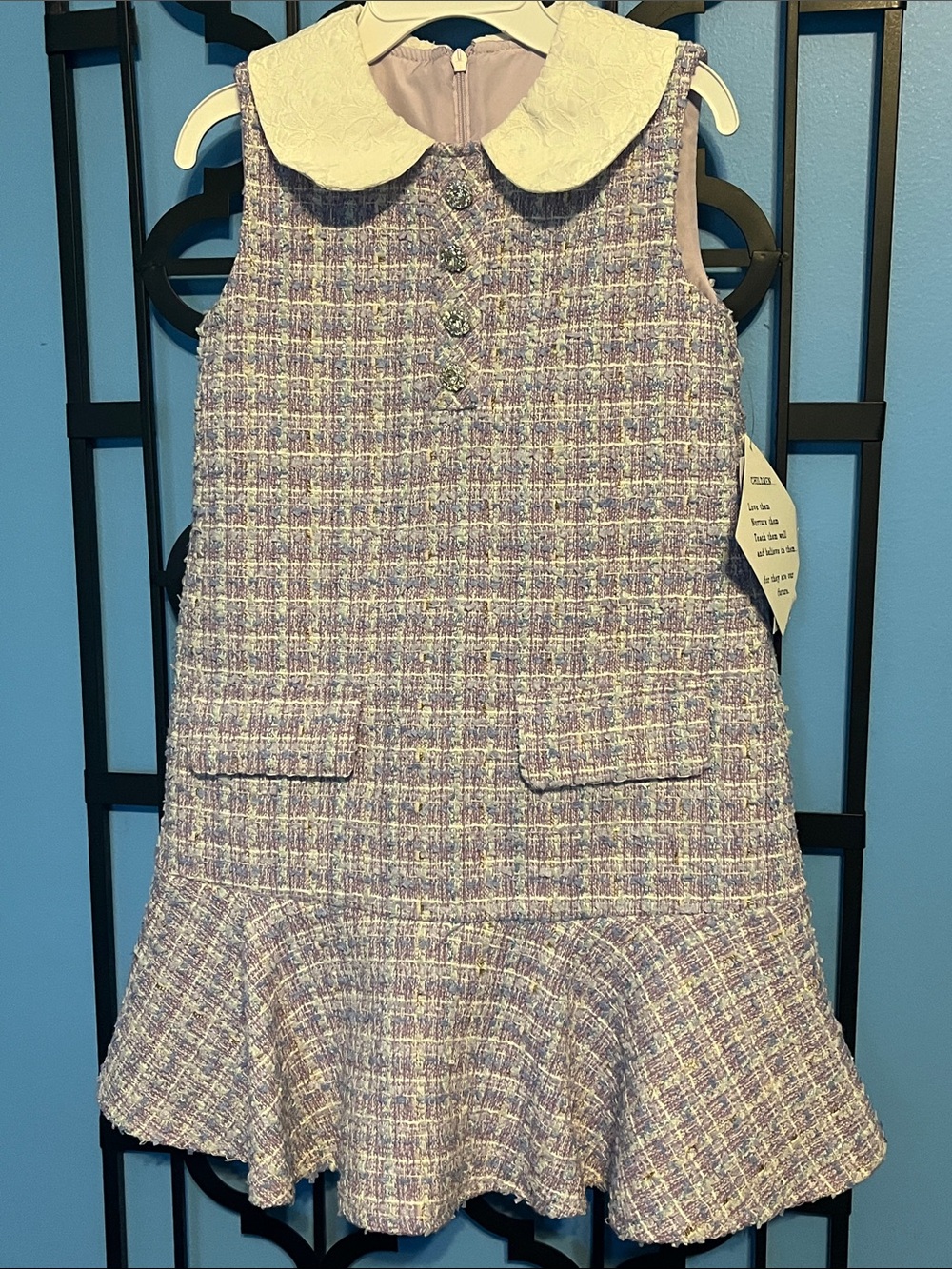 Blueberi Boulevard Purple Tweed Dress with White Peter Pan Collar, Size 5